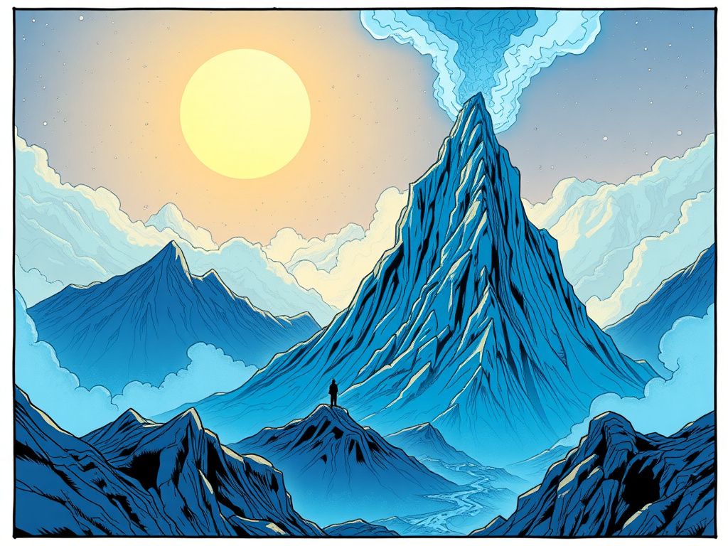 Ongoing comic cover showing a mysterious blue mountain