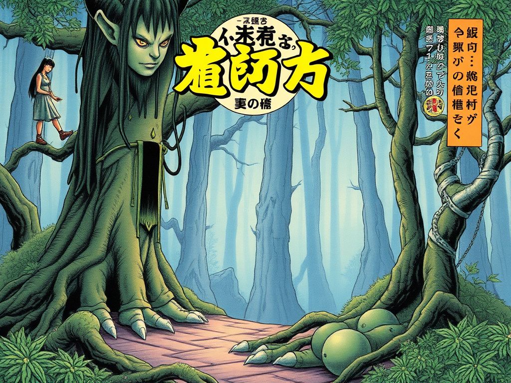 Classic Japanese fantasy comic cover with a forest spirit
